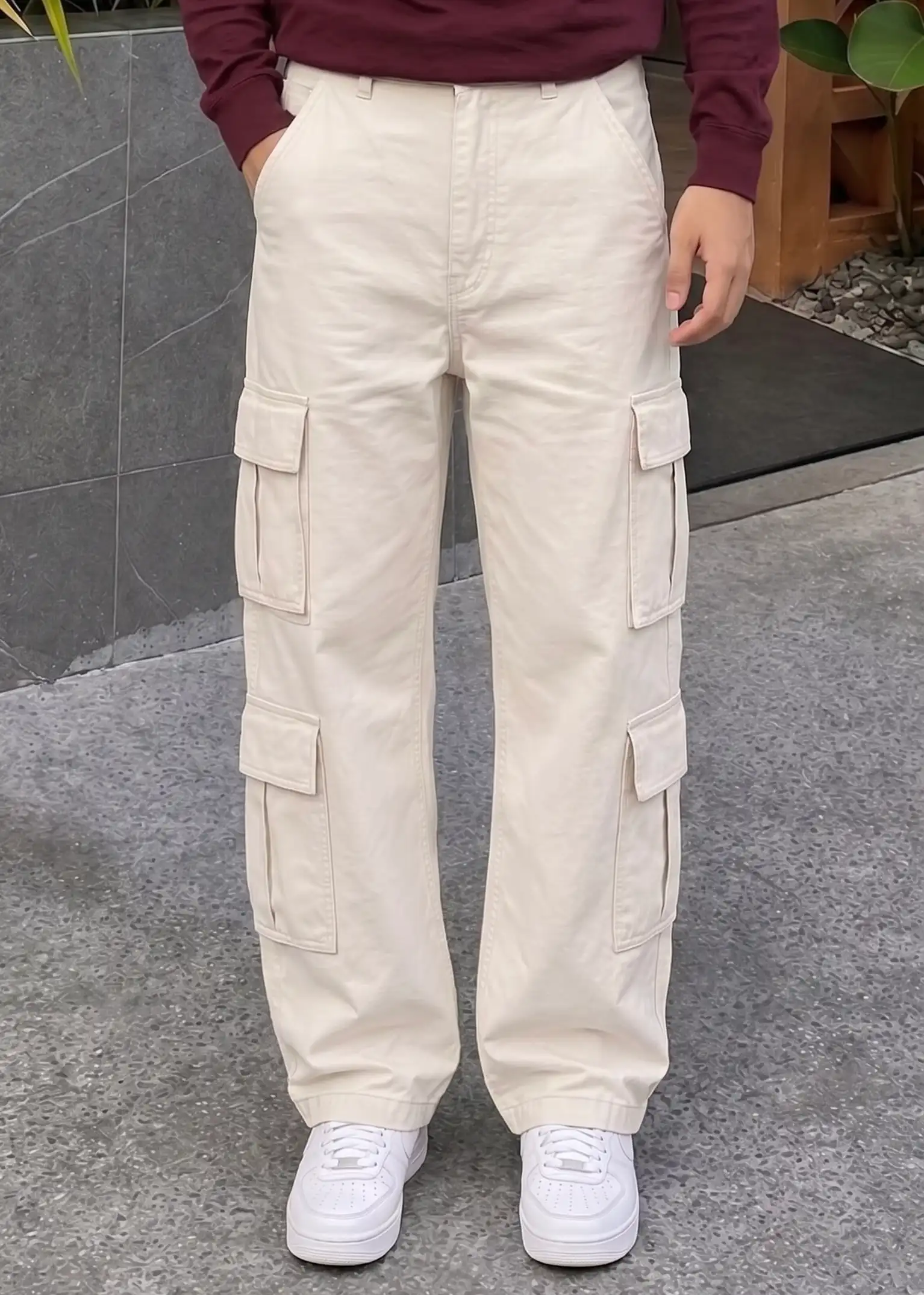 Cream White Baggy Cargo - Image 2