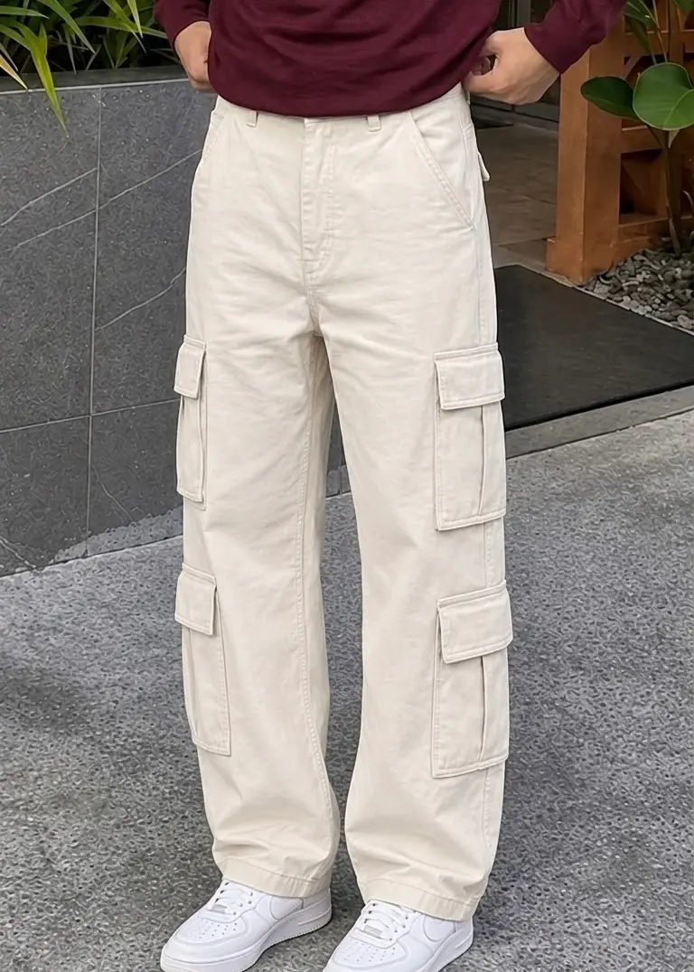 Cream White Baggy Cargo